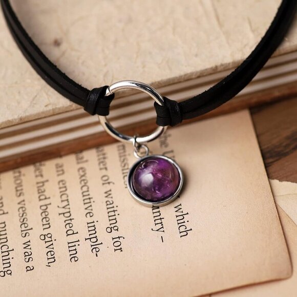 Jewelry Gothic Choker Black Faux Leather Crystal Pendant Gift for Women - Picture 7 of 7